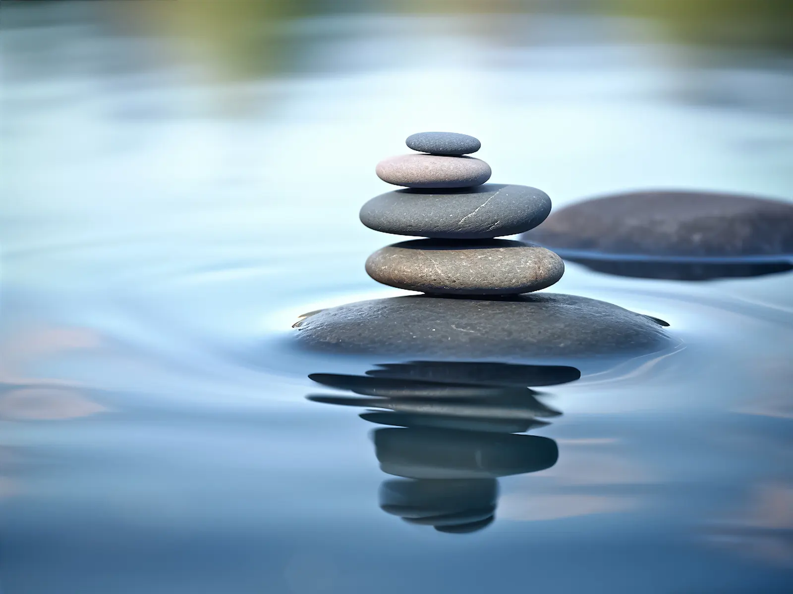 Pietre zen impilate in equilibrio sull’acqua